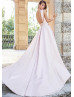 Halter Neck Rose Gold Satin Wedding Dress With Pockets